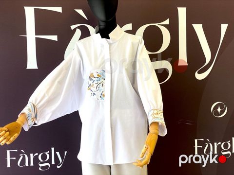 Qadınlar üçün uzunqol köynək Fargly_0001, ağ, parça, ölçü 40 — Bakı