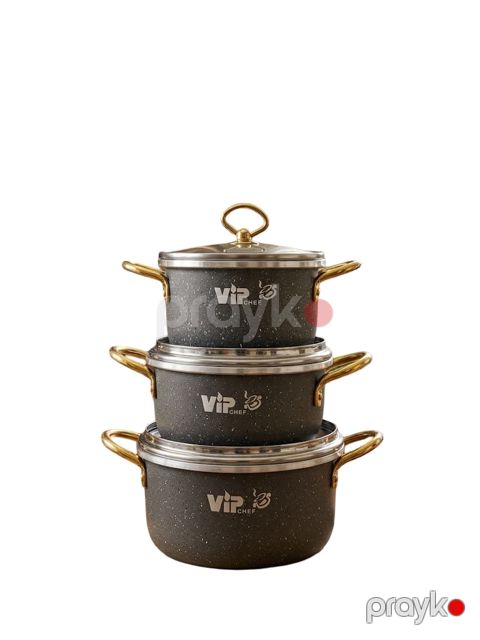 Qazan dəsti Vip Chef, qranit, 14/16/18 sm, boz — Bakı