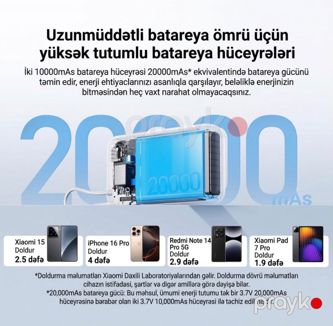 Xiaomi 20000 mAs Power Bank — Smartfonlar, Bakı (3)