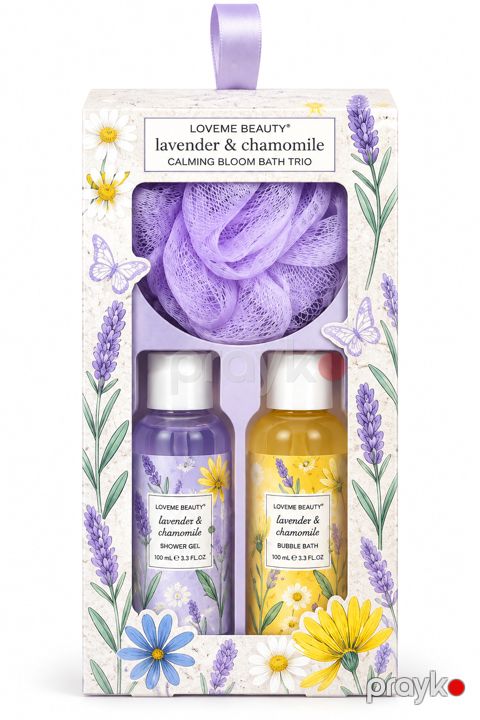 Qulluq üçün kosmetika dəsti Loveme Beauty Lavender & Chamomile Calming Bloom Bath Trio, bədən üçün, qadınlar üçün, 3 ədəd — Bakı