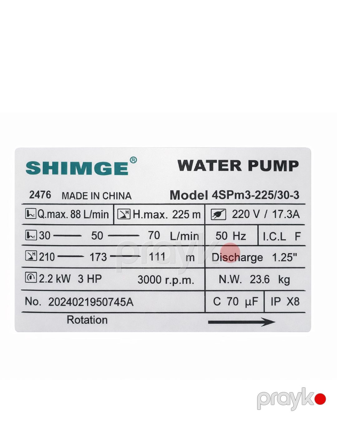 Salınan nasos Shimge 4SPm3-225/30-3 2200W — Mallar, Bakı (2)