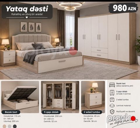 Yataq dəsti – Rahatlıq və zövq bir arada Dəst tərkibi: - Bazalı taxt — Bakı