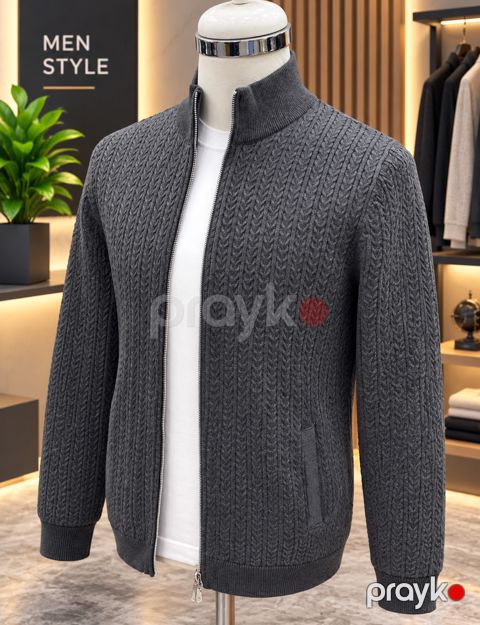 Kişilər üçün toxunma kardiqan, boz, parça, ölçü L — Bakı