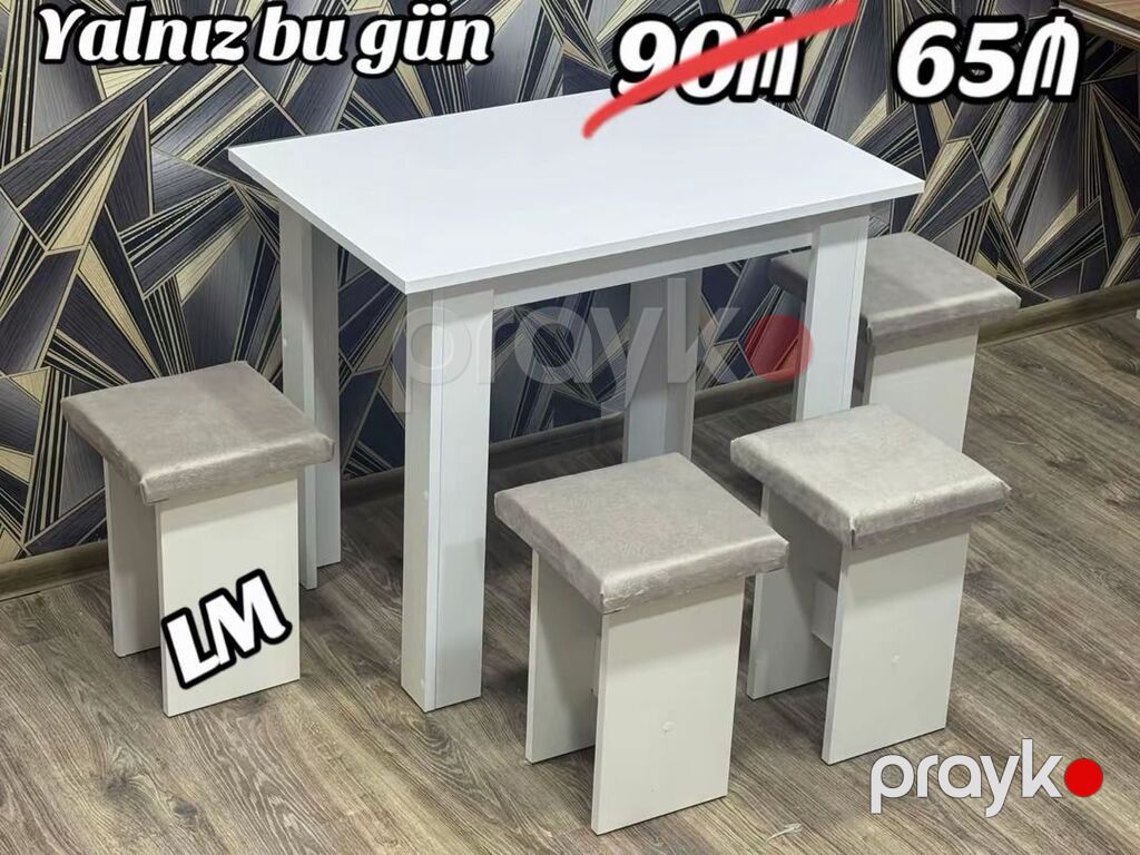 Mətbəx masa və taburet dəsti – Komplekt: 1 ədəd düzbucaqlı masa + 4 — Masalar və stullar, Bakı (2)