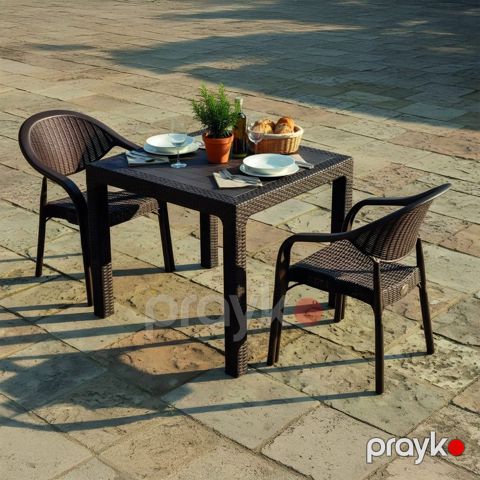 Bağ üçün mebel dəsti, bambuk/plastik, qəhvəyi, masa 90x75 sm, stul 90x90 sm — Bakı