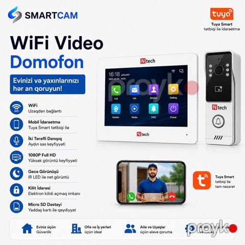 Ntech WiFi Video domofon Tuya Smart dəstəyi — Bakı