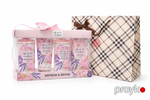 Qadınlar üçün hədiyyə dəsti Beauty Floral, duş geli 300 ml, bədən üçün losyon 130 ml, duş üçün krem 300 ml, sabun 150 q — Bakı
