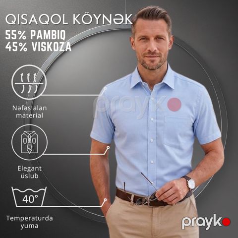 Kişilər üçün qısaqol köynək EB_1369, pambıq/viskoza, mavi, ölçü XL — Bakı