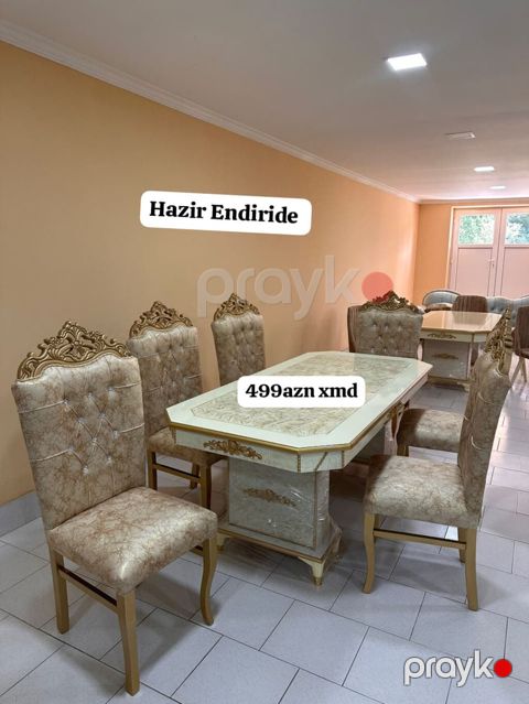 Klassik üslubda yemək otağı dəsti - Dəst: 1 ədəd düzbucaqlı masa + 6 — Bakı
