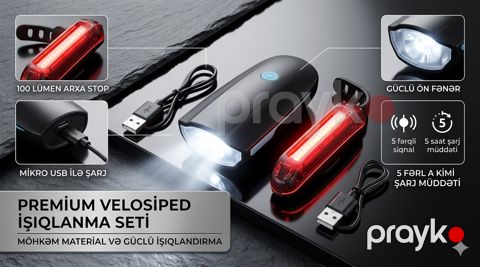 Velosiped ön və arxa fənər və siqnal usb ilə şarj — Bakı
