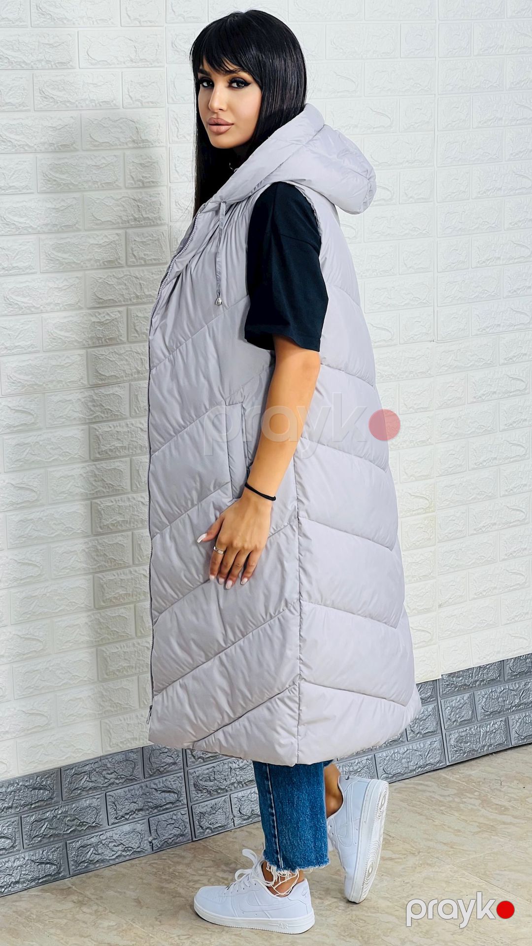 Qadınlar üçün uzun jilet 1438-71505, boz, polyester, ölçü XL — Mallar, Bakı (2)