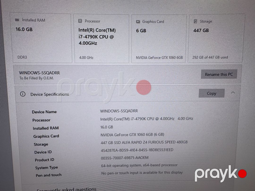Gaming PC i7-4790K / GTX 1060 6GB / 16GB / 480GB SSD / 27" 165Hz — Masaüstü kompüterlər, Bakı (5)