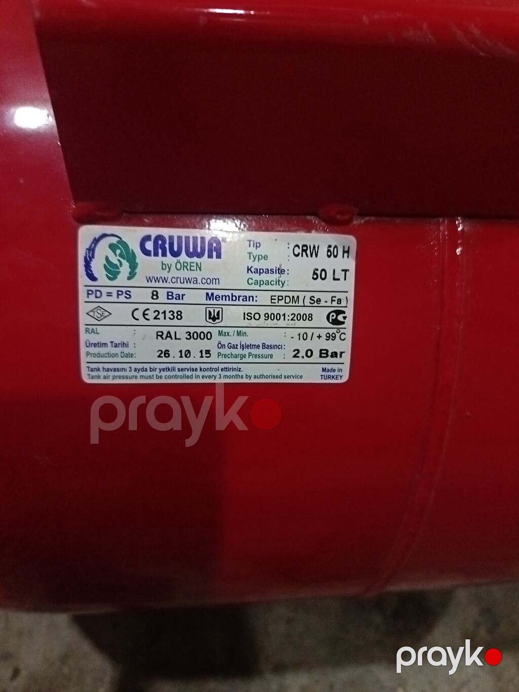 Cruwa CRW 50 H hidrofor membranlı genişlənmə çəni - Tutum: 50 litr — Su çənləri, kanisterləri, bochkalar, Digah (2)