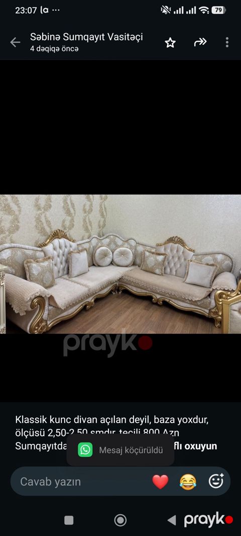 Klassik kunc divan açılan deyil, baza yoxdur, ölçüsü 2,50-2,50 smdır — Bakı