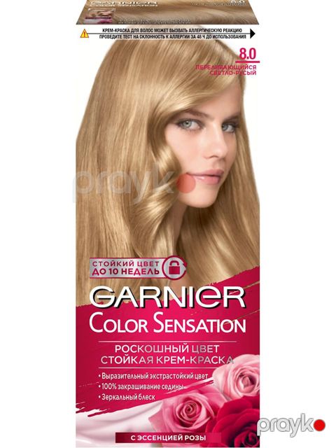 Saç üçün qalıcı krem-boya Garnier Color Sensation Dəbdəbəli rəng 8.0 Parıltılı açıq sarışın — Bakı