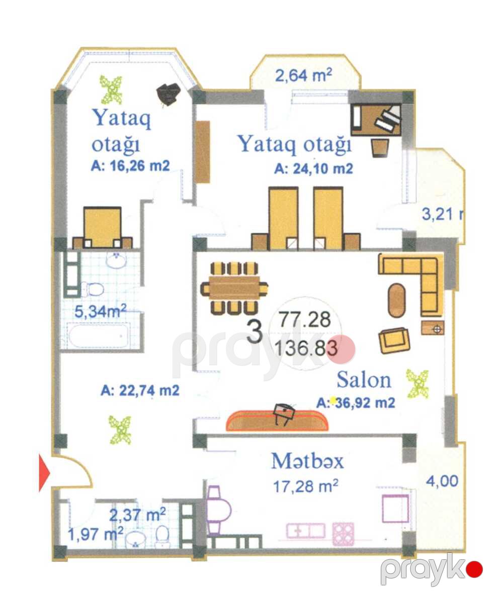 Satılır 3 otaqlı yeni tikili 137 m² — Mənzil, Bakı (7)