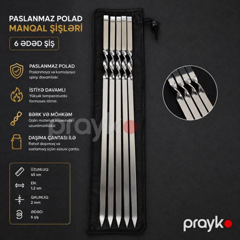 Şiş dəsti 7085, paslanmayan polad, 6 ədəd, 60 sm — Bakı