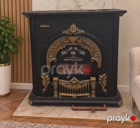 Behkaran dekorativ qaz sobası/kamin - Klassik barokko dizayn: qara