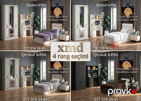 XMD yataq otağı dəsti – 4 rəng seçimi Tərkibi: - Güzgülü, iki qapılı — Bakı