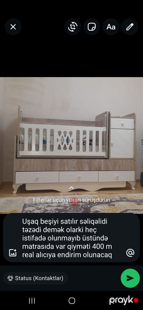 Uşaq beşiyi – çevrilə bilən model - Material: ağ və ağac tonlarında — Bakı