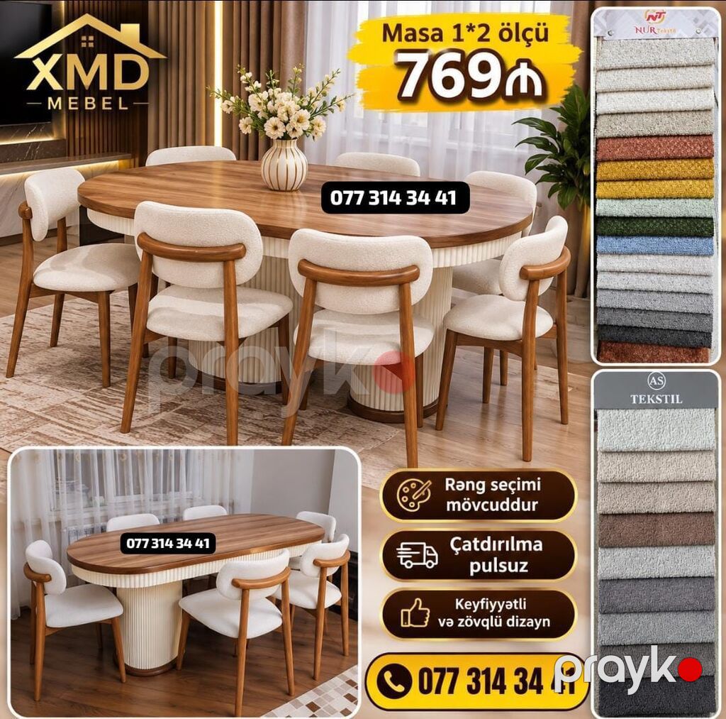 XMD Mebel – Yemək masası və stul dəsti - Masa ölçüsü: 1×2 m - Qiymət — Masalar və stullar, Bakı (2)