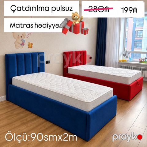 Uşaq/yığcam otaqlar üçün müasir tək nəfərlik çarpayı - Ölçü: 90 sm x — Bakı