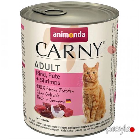Konserv Animonda Carny Adult pişiklər üçün, mal əti, hindquşu və krevetlər ilə, 400 q — Bakı