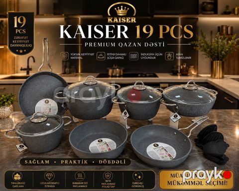 Qazan dəsti Kaiser, SU Granıt, Qranit, 20/24/26/28 sm, Böyük tava/Qazan/Tava — Bakı