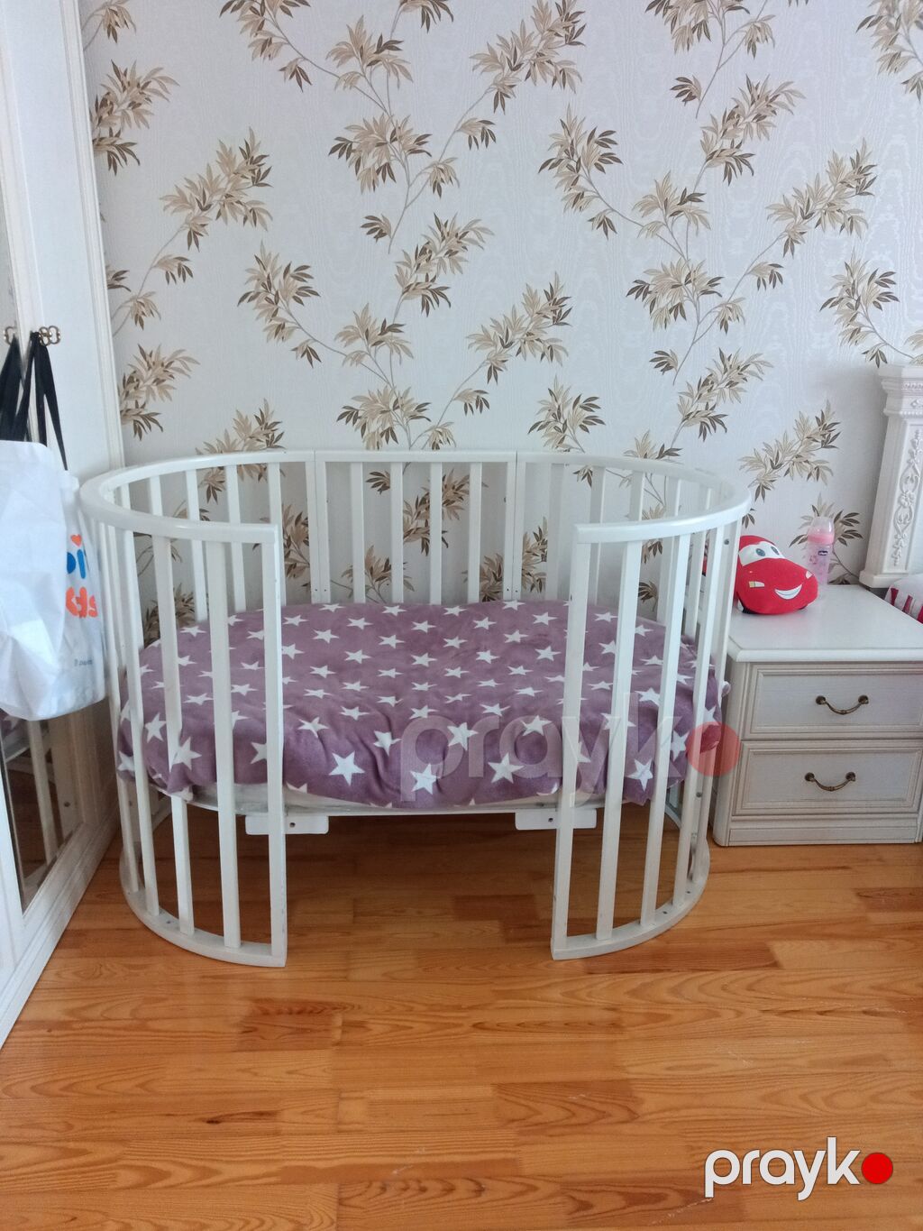 Uşaq beşiyi – oval dizayn, ağ rəng - Material: taxta karkas, möhkəm — Bəşikləri, Bakı (2)