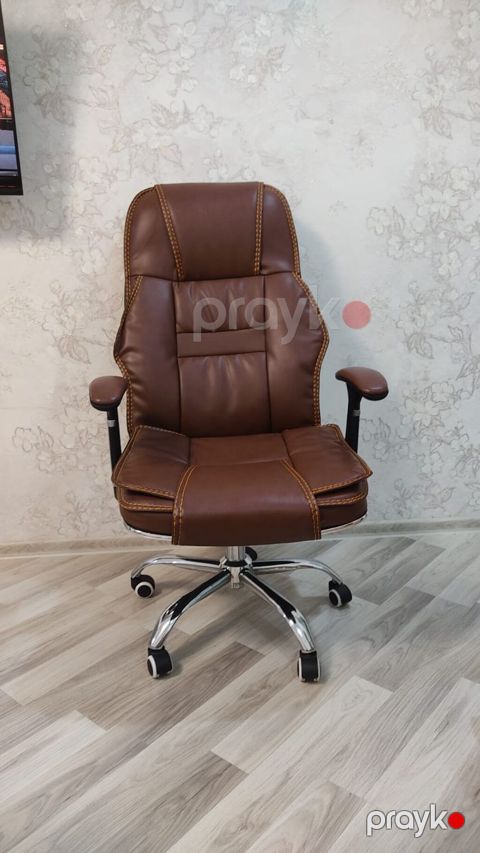 Rahat ofis/kreslo stulu – qəhvəyi rəngdə, yumşaq eko‑dəri üzlüklə — Sumqayıt