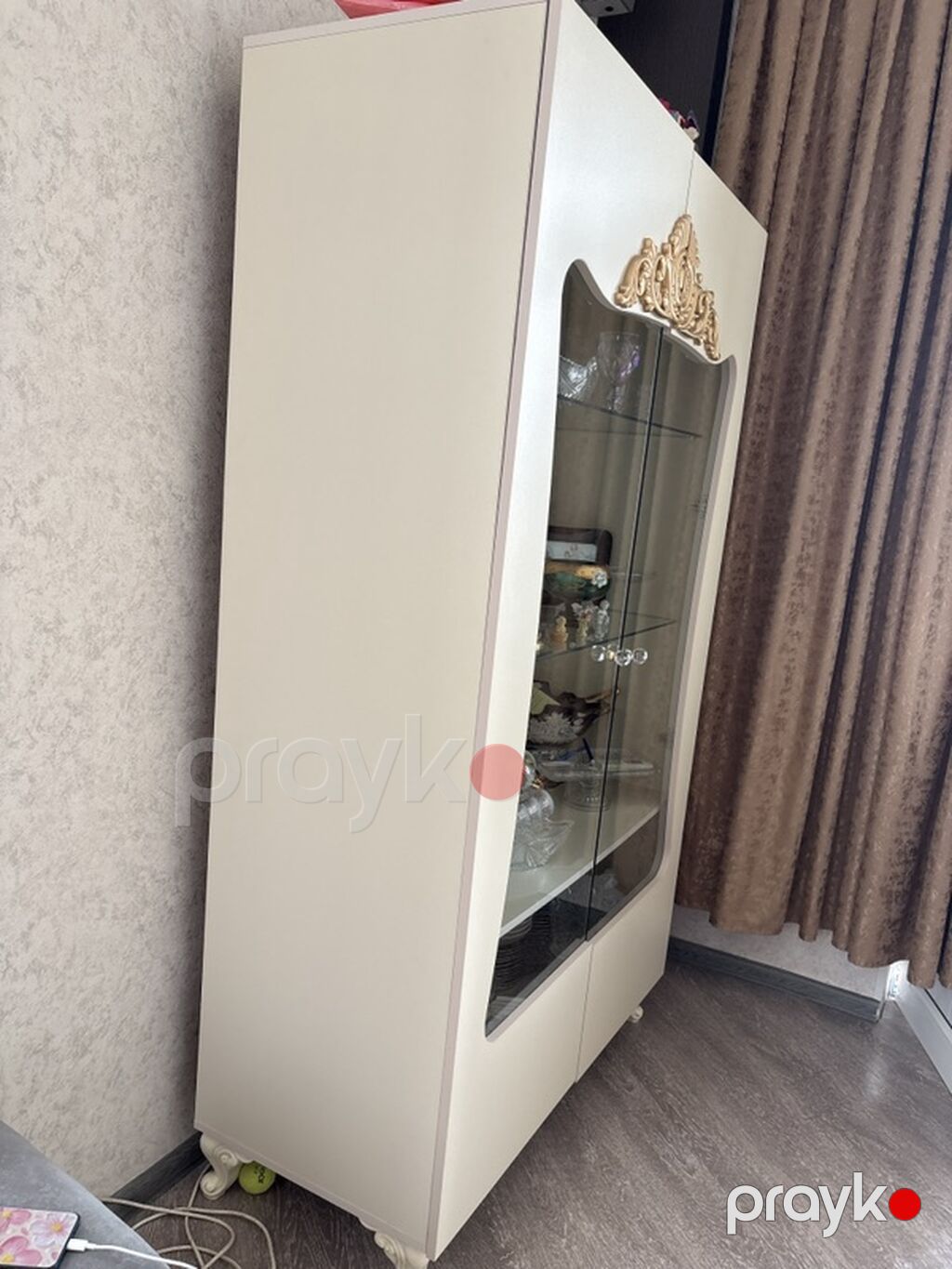 Vitrin şkaf – klassik dizayn - Rəng: krem/ivori - Material: MDF — Vitrini, Bakı (2)