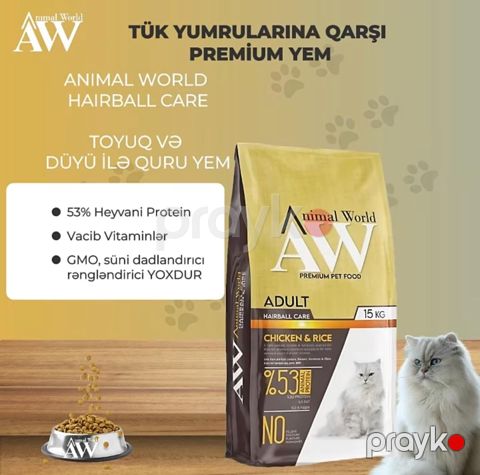 Pişiklər üçün premium quru yem Animal World toyuq ətli, çəki ilə 1 kq — Bakı