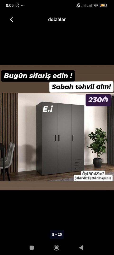 Minimalist dizaynda 3 qapılı şkaf. - Rəng: tünd boz - Ön hissədə 3 — ucuz.mebel — Şkaflar