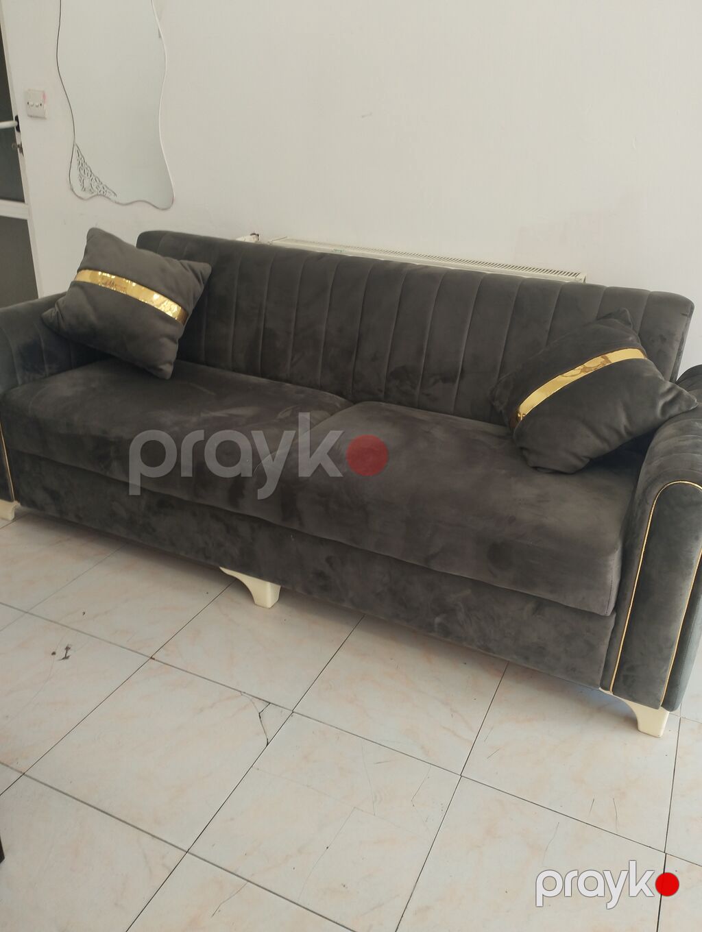 Satilir Real Aliciya Endirim Olacaq Tünd boz rəngdə dəriyə — Divanlər, Bakı (3)