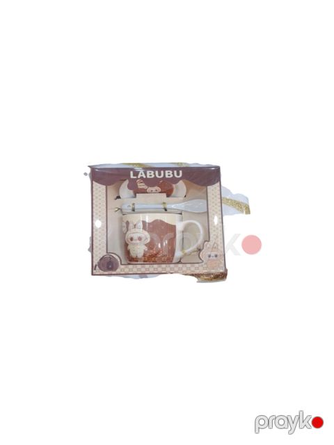 Fincan dəsti Labubu qaşıqlı, çəhrayı, naxışlı 1 əd — Bakı