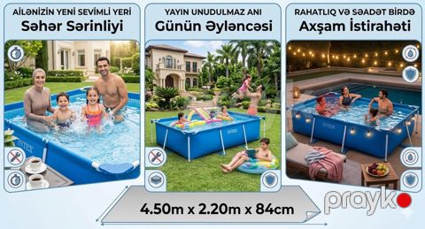 Karkaslı hovuz İntex BM-28273, düzbucaq, 450x220x84 sm, göy — Bakı