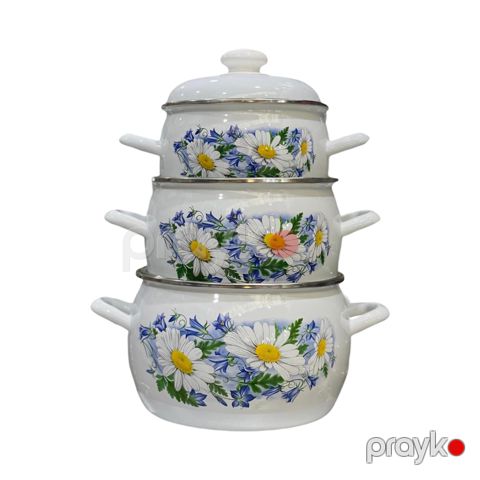 Qazan dəsti SHA-00002921, minalı örtük, ağ, 2 l/ 3.5 l/ 5 l — Bakı