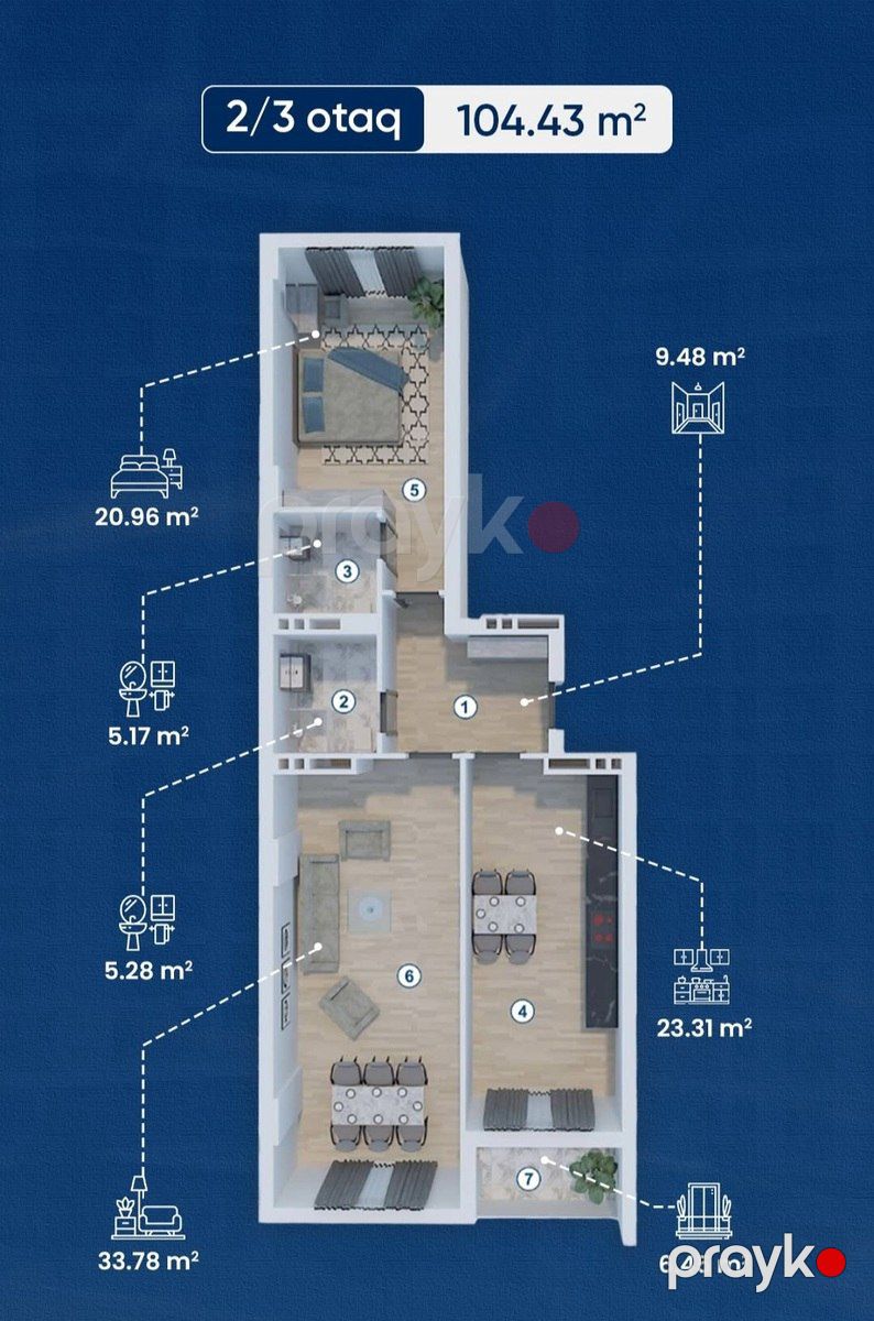 2-otaqlı yeni tikili, Ziya Bünyadov pr., 104.4 m² — Mənzil, Bakı (2)