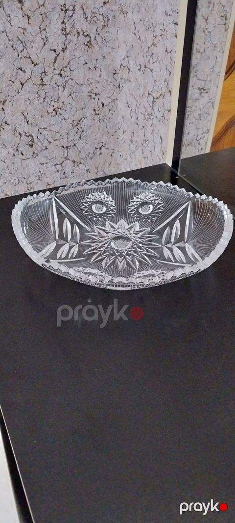 Kəsilmiş naxışlı şüşə meyvə/qəlyanaltı qabı - Material: qalın kəsimli — Salyan