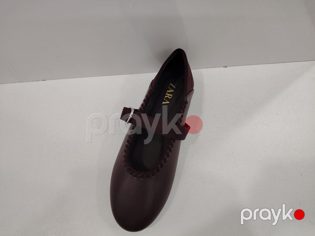 Qadınlar üçün yumru burun baletkalar 49170117, təbii dəri, tünd qırmızı, ölçü 36 — Mallar, Bakı (3)