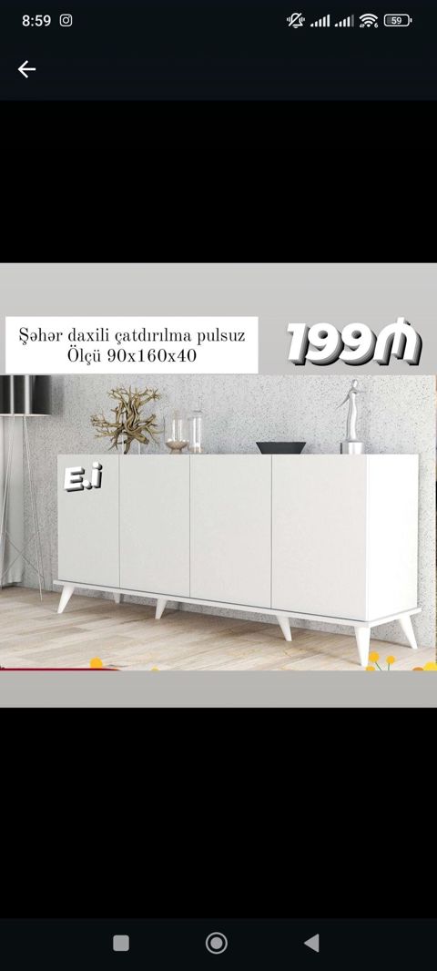 Ağ rəngli minimal dizaynlı komod/dolab - 4 qapılı, yerüstü konus — Dolab Taxt Çarpayı Mebel Fabriki ✨Əfsanə.x — Komodlar və tumbalar