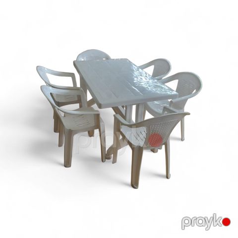 Bağ üçün mebel dəsti 1masa 6stul 140x80sm Ağ — Bakı