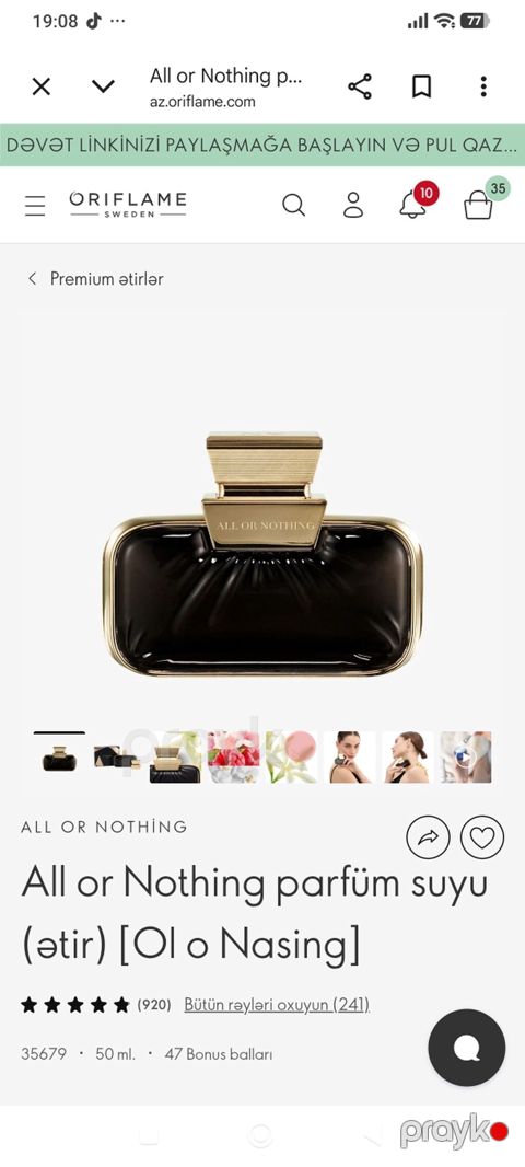Oriflame Sweden – All or Nothing parfum suyu (ətir) - Kategoriya — Bakı