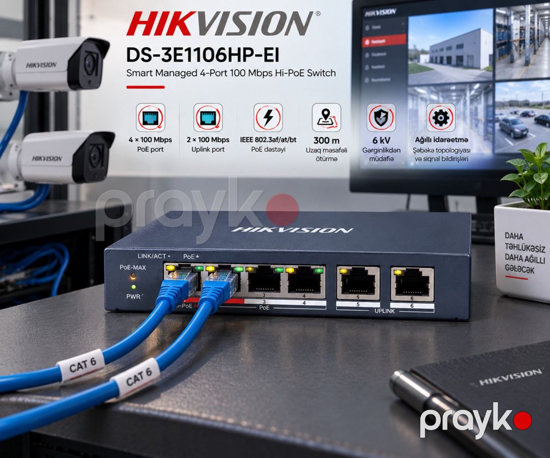 Hikvision 4 Portlu PoE Switch — Şəbəkə və server avadanlığı, Bakı (2)