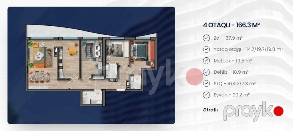 Satılır 4 otaqlı yeni tikili 166.4 m² — Mənzil, Bakı (2)