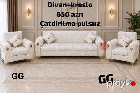 Divan + kreslo dəsti - Tərkib: 1 divan + 2 kreslo, dekorativ