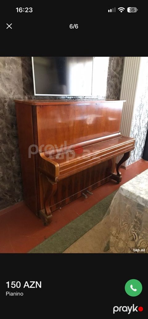 Pianino – dik modellə, klassik taxta korpuslu. - Korpus: cilalanmış — Xırdalan