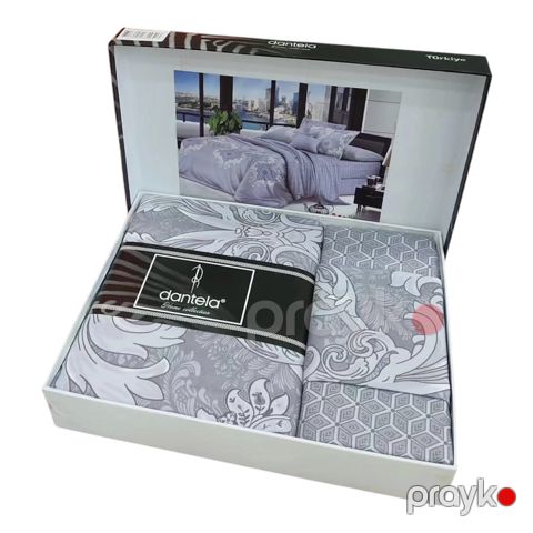 Yataq dəsti Dantela 5829, yorğan üzü 200x220 sm, mələfə 240х250 sm, yastıq üzü 50x70 sm, pambıq, ikinəfərlik, boz — Bakı