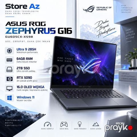 ASUS ROG Zephyrus G16 RTX 5090, Ultra 9, RAM: 64GB — Bakı