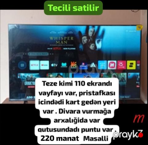 Smart TV – 110 sm ekran - Wi‑Fi dəstəyi - Android smart sistem — Masallı